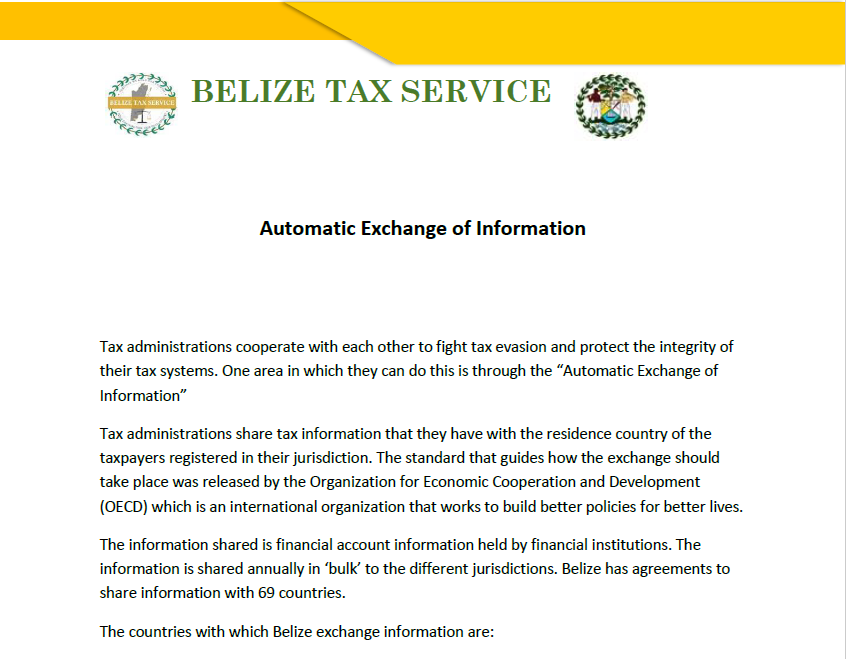 Automatic Exchange Of Information Belize Tax Services Automatic Exchange Of Information Belize Tax Services